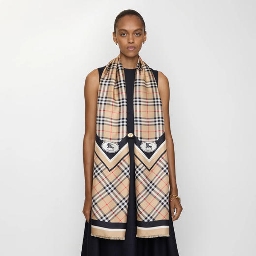 BURBERRY 巴宝莉 女士格纹骑士印花真丝围巾 格子 8114225 A2021 商品图3