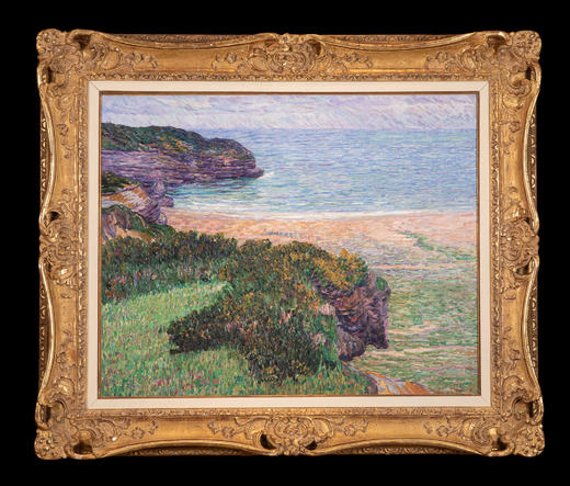 独角鹿西洋古董19世纪法国克罗藏画派著名画家Léon Detroy签名创作风景主题布面油画《海滨》 商品图1