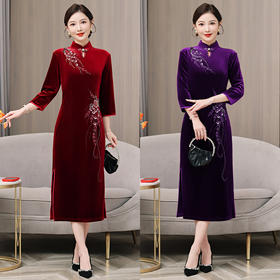 AHM yqwl5652新国风礼服裙气质优雅丝绒连衣裙