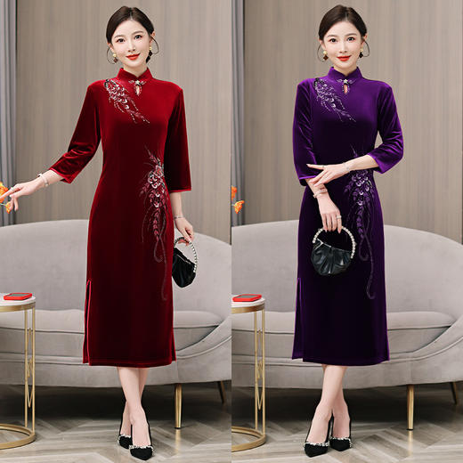 AHM yqwl5652新国风礼服裙气质优雅丝绒连衣裙 商品图0