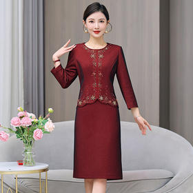 AHM yqwl5685礼服裙镶钻酒红色连衣裙