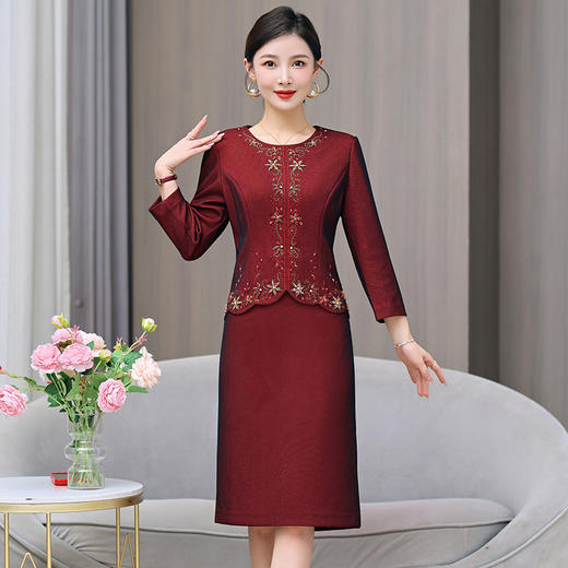 AHM yqwl5685礼服裙镶钻酒红色连衣裙 商品图0