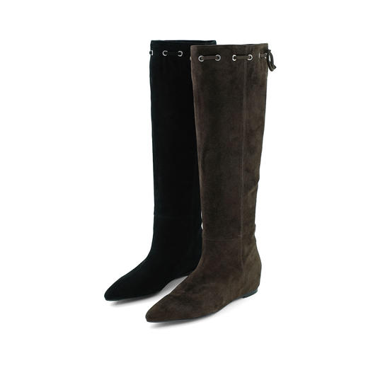 Westory2025年冬季尖头平跟羊京波西米亚休闲风宽松一脚蹬高靴堆堆靴W25DQ85541 商品图0