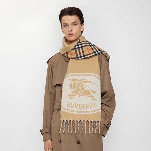BURBERRY 巴宝莉 中性双面两用骑士印章羊绒围巾 格子 8109751 A2021 商品图5