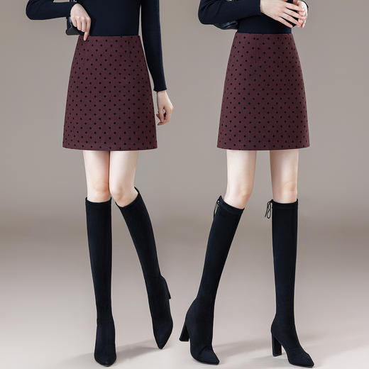 YM 8567-48气质简约波点毛呢半身裙时髦洋气a字短裙 商品图0
