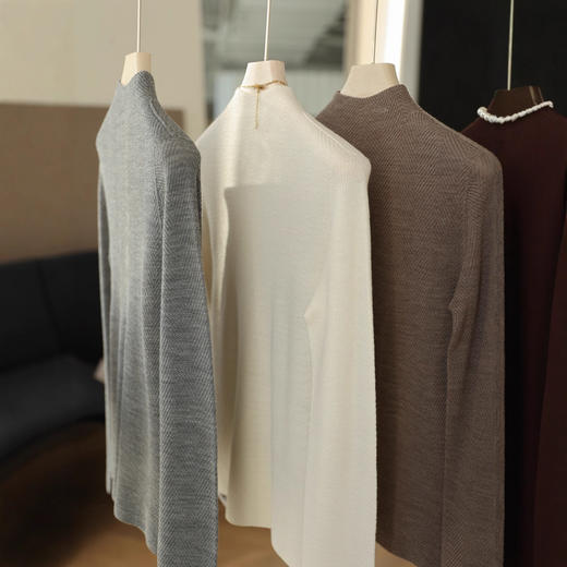 可机洗！60支超细精纺全羊毛衫鱼骨纹显瘦无缝针织衫女秋新款！ 商品图4