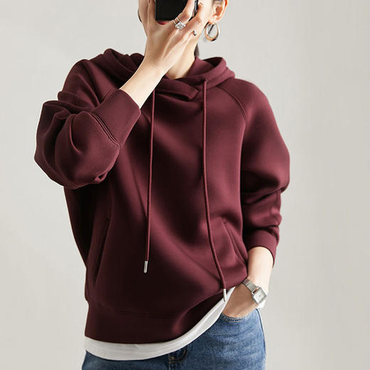 下单3-7天发货！ORIGINAL&CO车厘子红立体阔形空气感拉链连帽开衫/卫衣  哑光质感 白显瘦显气质 商品图4