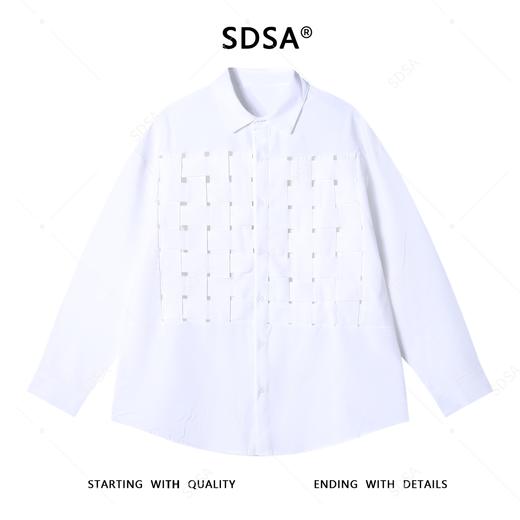 30041SDSA男士秋冬新款痞帅男装美式小众编织拼接翻领长袖衬衫时尚百搭 商品图1