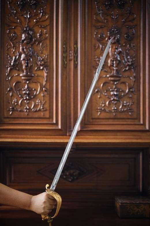 独角鹿西洋古董1940年代德国名坊Hörster出品雄狮造型铜鎏金精雕剑柄饰战舰纹章主题镀镍剑身配皮革剑鞘意大利皇家海军军官佩剑 商品图2