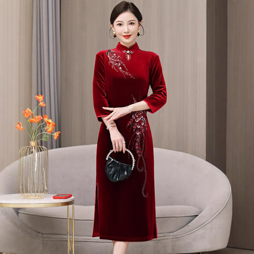 AHM yqwl5652新国风礼服裙气质优雅丝绒连衣裙 商品图3