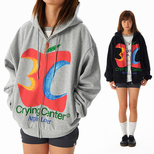 CryingCenter 摇粒绒底3c苹果拉链女款短卫衣 男女同款 哭喊中心 商品图0