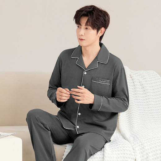 影与月白 男士家居服(VIP)【100%纯棉】经典翻领男士长袖舒适纯棉睡衣套装可外穿家居服 商品图5