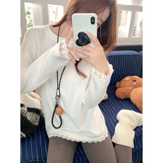 <曾小咸推荐>韩版拼接蕾丝花边T恤 商品图1