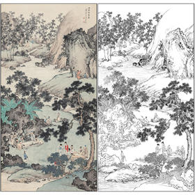陈少梅山水人物工笔画白描底稿《西园雅集图》临摹勾线高清打印稿SM49