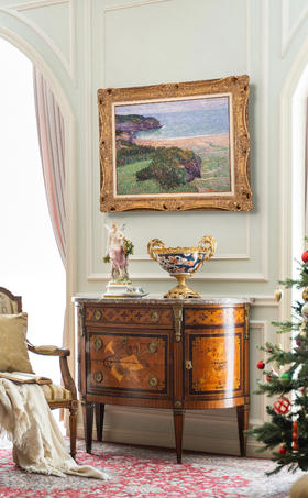 独角鹿西洋古董19世纪法国克罗藏画派著名画家Léon Detroy签名创作风景主题布面油画《海滨》