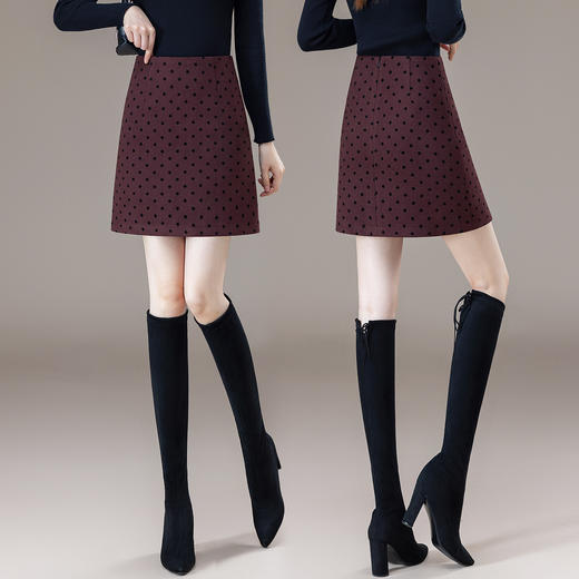YM 8567-48气质简约波点毛呢半身裙时髦洋气a字短裙 商品图3