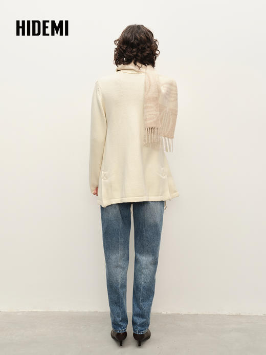 HIDEMI 进口新西兰羊驼毛logo系列原色色纺流苏双面双色围巾 豆乳色 商品图3