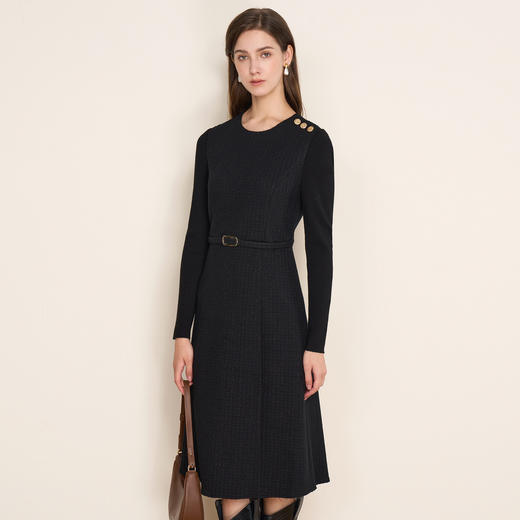 EITIE爱特爱复古黑色收腰显瘦通勤连衣裙冬新款8007723 商品图2