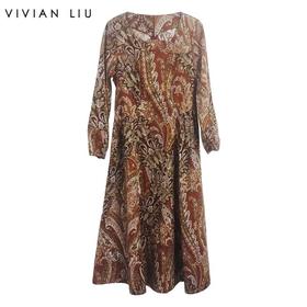VIVIAN LIU薇薇安刘F2544103秋季女装新款灯笼袖收腰印花连衣裙
