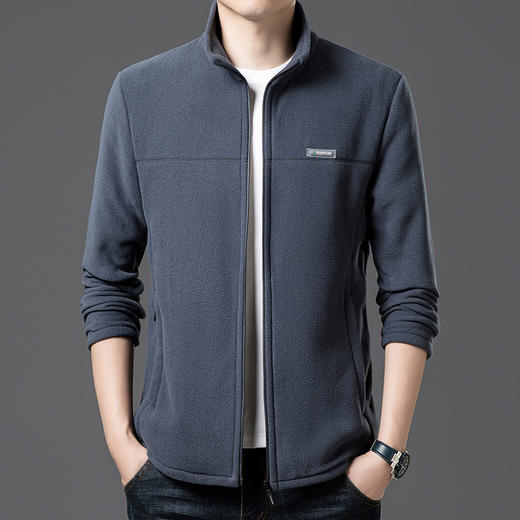 奥粒绒立领开衫外套秋冬季休闲运动卫衣男士加厚保暖亲肤夹克 商品图1