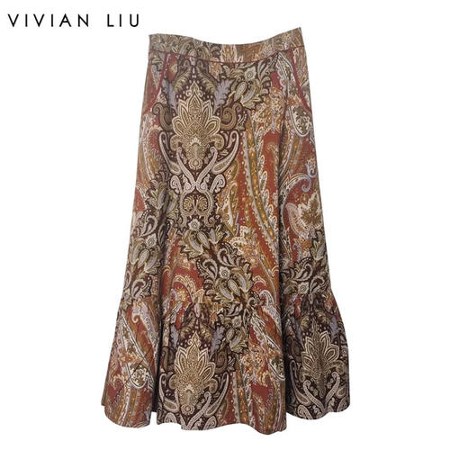 VIVIAN LIU薇薇安刘F2544001秋季女装新款中长款腰果花印花半裙 商品图0
