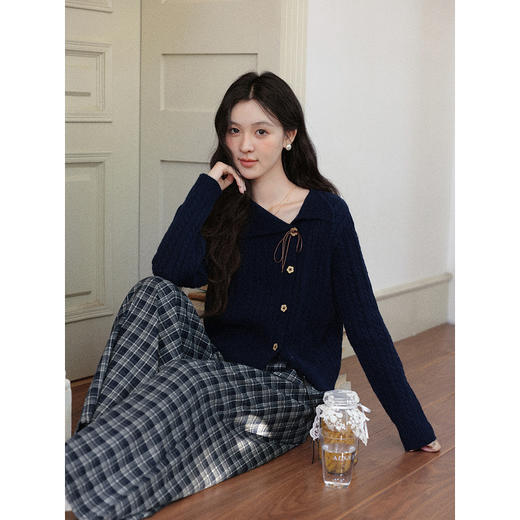 鹿向南「长廊漫步」复古蓝灰格宽松休闲裤女秋新款垂感直筒阔腿裤L58837 商品图4