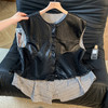 GYH 9373独特别致皮马甲宽松拼接假两件马夹无袖坎肩外套 商品缩略图0