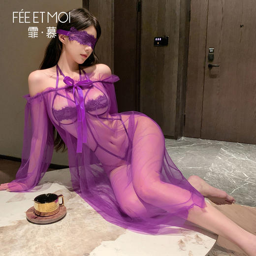 【情趣内衣】霏慕 夜色朦胧透身开裆套装ZY101 商品图6