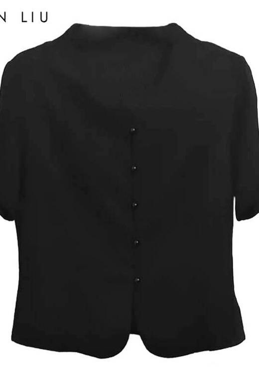 VIVIAN LIU薇薇安刘C2537310 夏季一排扣短袖修身针织蕾丝上衣 商品图5