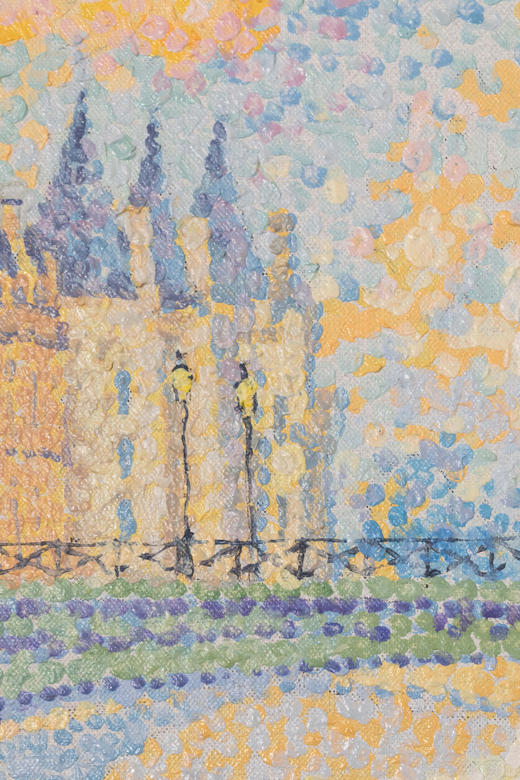 独角鹿西洋古董20世纪法国现代点彩画派名家Yvonne Canu签名创作风景主题布面油画《巴黎塞纳河畔》 商品图7