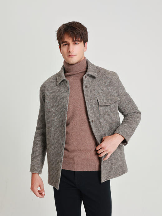 callisto雪茄棕羊毛羊绒棋盘格肌理外套 商品图2