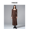 VIMAGE纬漫纪显瘦气质方领纽扣秋冬新款连衣裙V2407110 商品缩略图0