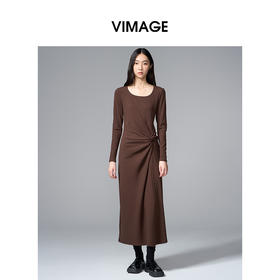VIMAGE纬漫纪显瘦气质方领纽扣秋冬新款连衣裙V2407110
