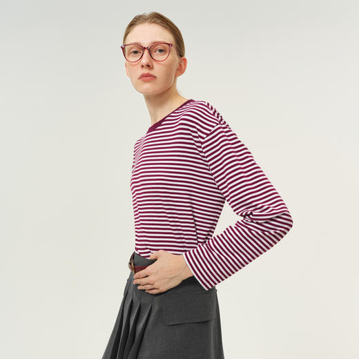 【积分换购不退货】【特惠不退货】伊芙丽圆领条纹T恤针织衫1FA601301 商品图3