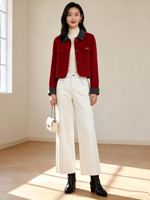 【从容大衣】臣禾	撞色翻领羊毛呢大衣短外套	JZ254080375 商品图5