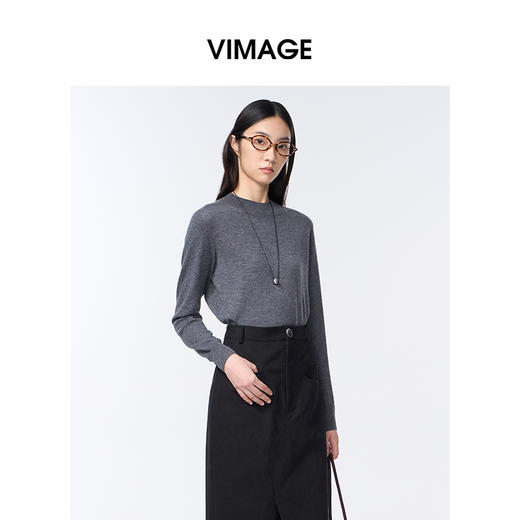 VIMAGE纬漫纪半高圆领高级灰2025秋冬新款针织衫V2401111 商品图2
