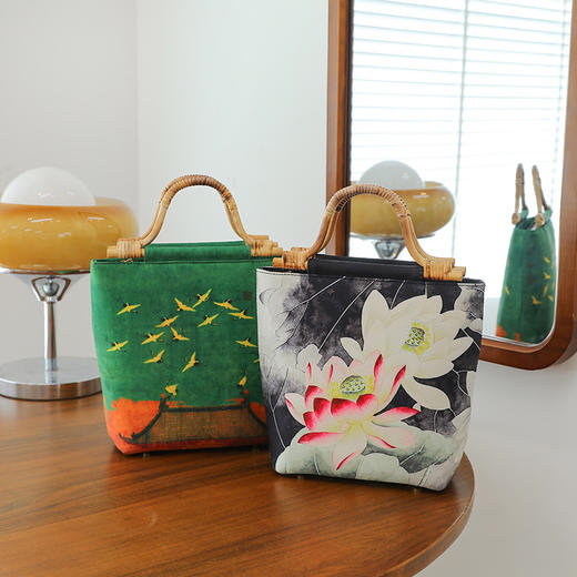 古风旗袍宴会手拿包藤编提手小方包 商品图2