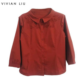 VIVIAN LIU薇薇安刘F2543001秋季女装新款小盆领七分袖收腰衬衫
