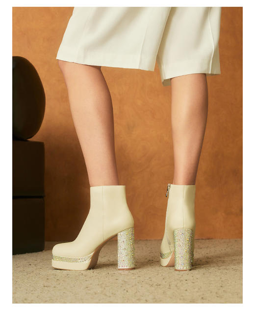 诺贝达粗跟时装靴冬季新款高跟女靴防水台中筒靴显瘦女靴RA254309 商品图2