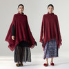 【林栖设计小店】流苏毛织披肩酒红色优雅百搭宽松2025秋冬新款高领斗篷上衣女2954006B 商品缩略图5