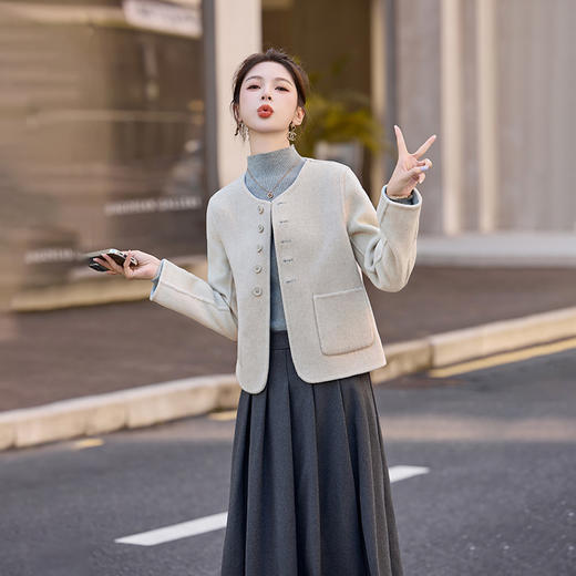 HR YJH5137韩系娃娃领双面羊毛大衣气质毛呢外套 商品图1