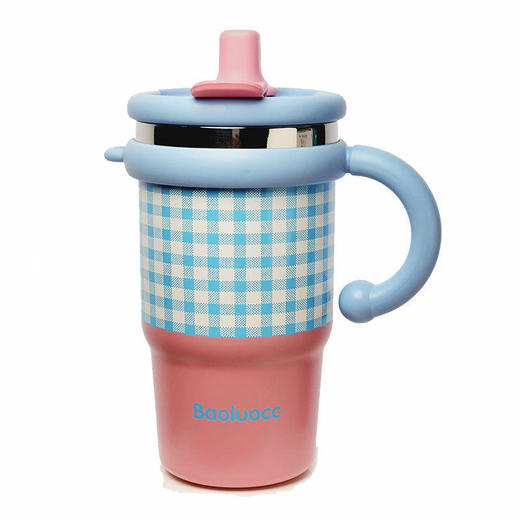 新款大容量双饮杯小冰霸杯时尚格纹不锈钢保温杯女生高颜值吸管杯 商品图4