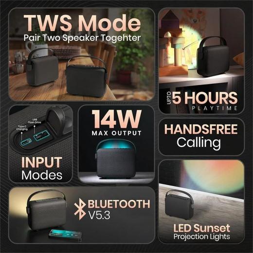 美国 SOUNDBOX 便携式立体声高音质蓝牙音响 蓝牙 5.3V 带 LED 日落投影灯14W大功率 5小时续航  TWS 功能 商品图10