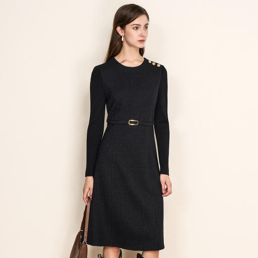 EITIE爱特爱复古黑色收腰显瘦通勤连衣裙冬新款8007723 商品图1