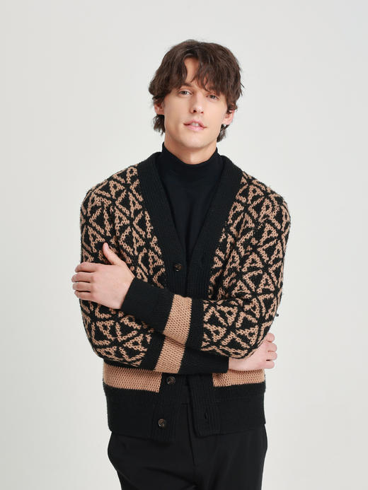 callisto雪茄棕绵羊毛时尚艺术花型开衫外套 商品图3