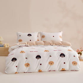 多喜爱 暖暖绒保暖四件套 卡皮宝宝/焦糖小狗/森林派对/星际漫游/樱桃小狗hl【高克重暖绒】【6.8度升温】【双面加厚】萌趣卡通 防静电 三款可选 拉链设计