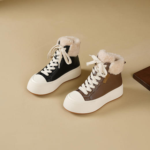 Westory2025年冬季牛皮加毛高帮板鞋休闲运动系带毛短靴S25DM85971 商品图0