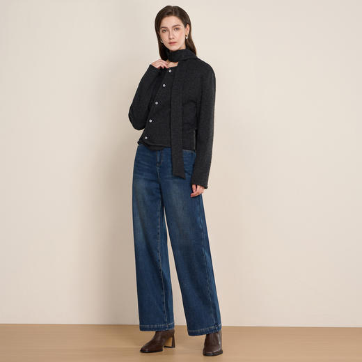 EITIE爱特爱复古高腰直筒显瘦加绒保暖2025冬季新款裤子D2505917 商品图3