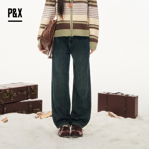 P&X设计师女装2025冬季加绒加厚萝卜型牛仔长裤825410163 蓝色 商品图0