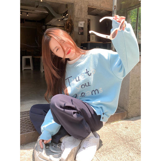 【179元任选2件】最后一波现货！蓝色刺绣无帽圆领套头卫衣 商品图2